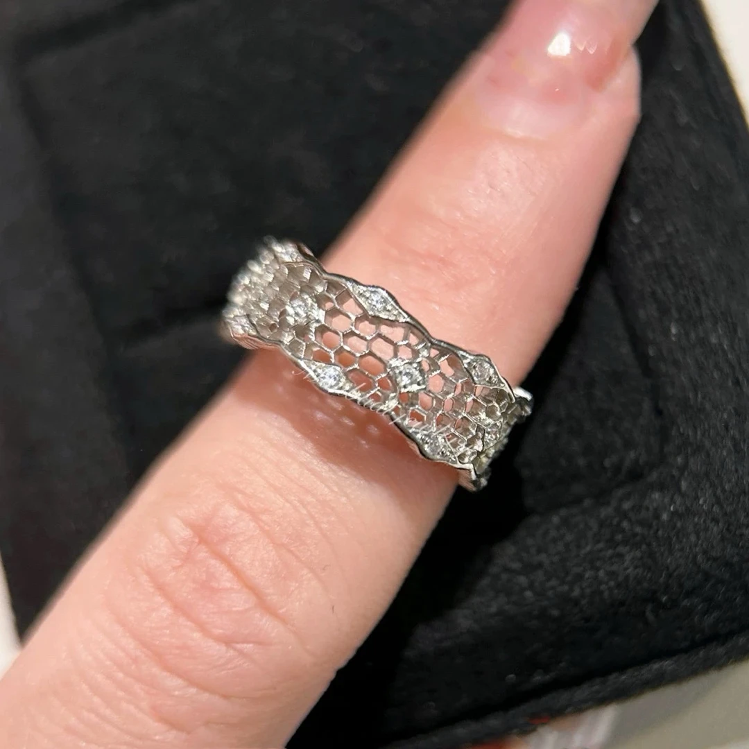 925银戒指 蕾丝戒指 四叶草蕾丝镂空戒指女设计感轻奢小众