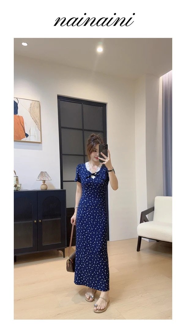 奈奈妮【心动裙】碎花连衣裙女小个子夏季时尚新款显瘦修身63368