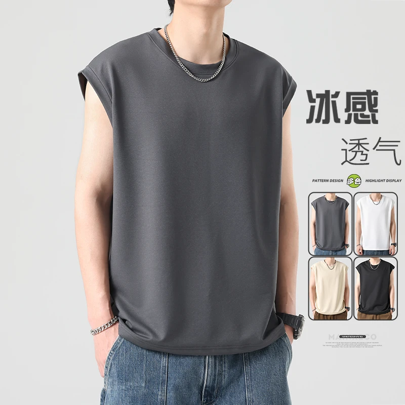 玛斯柏美式背心男士夏季冰丝薄款速干透气健身宽肩跑步坎肩上衣服