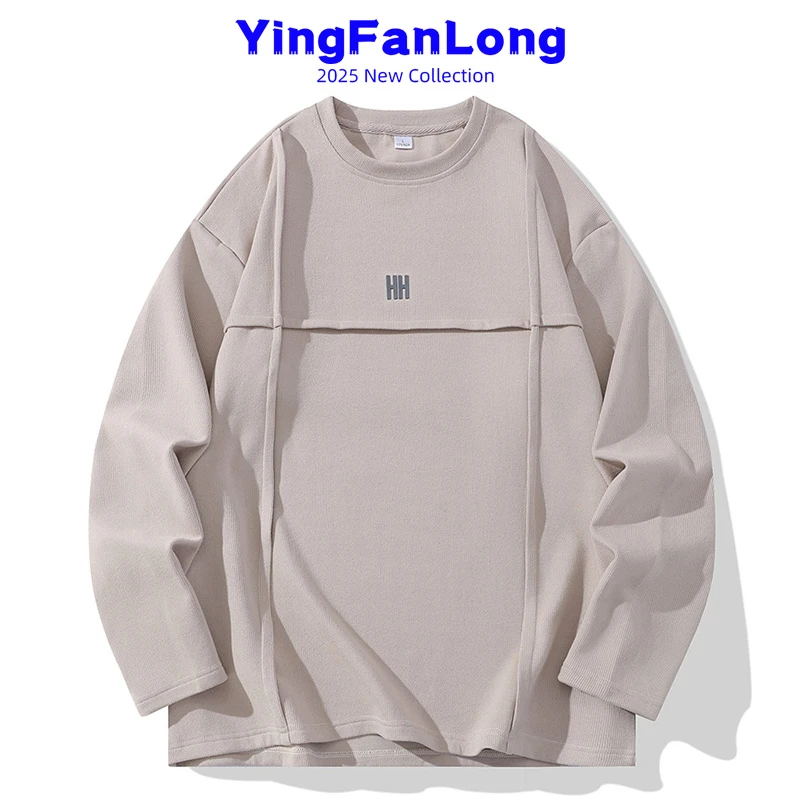 2025春秋季美式宽松休闲男士圆领长袖t恤气场强大痞帅慵懒风卫衣
