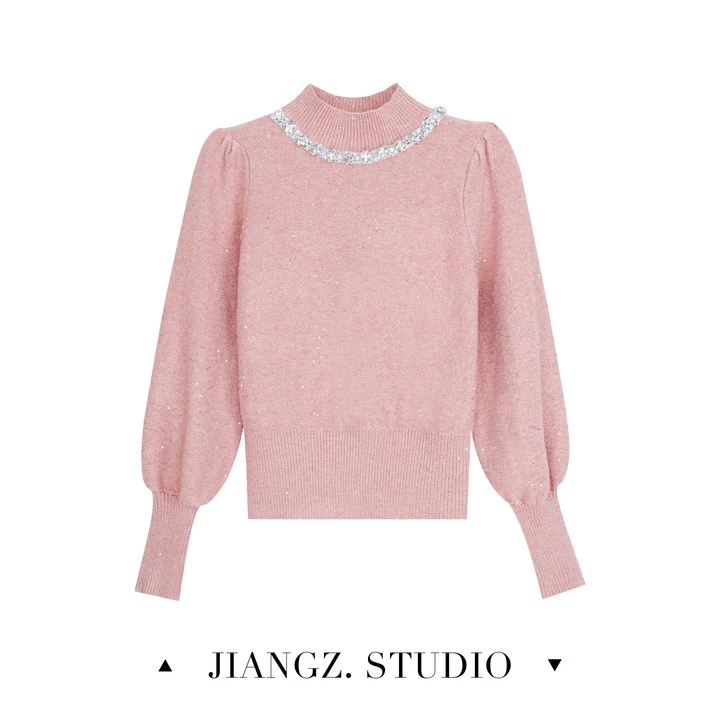 panii【粉钻】新年战袍冬季轻奢手工钉珠万能内搭羊毛毛衣24MY4502