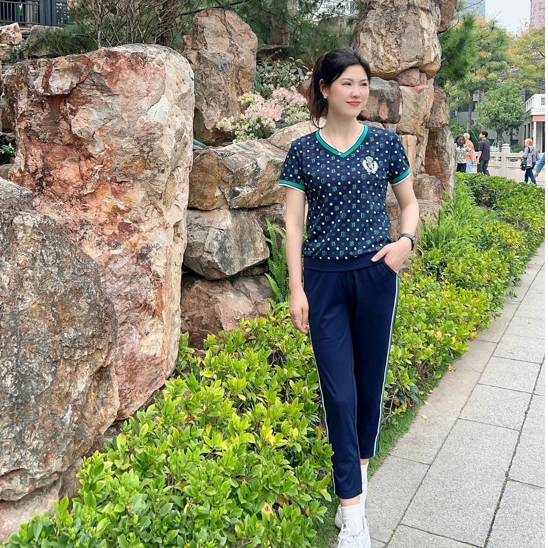 TIANLAN女装薄款九分裤休闲印花夏装运动时尚减龄套装D325623