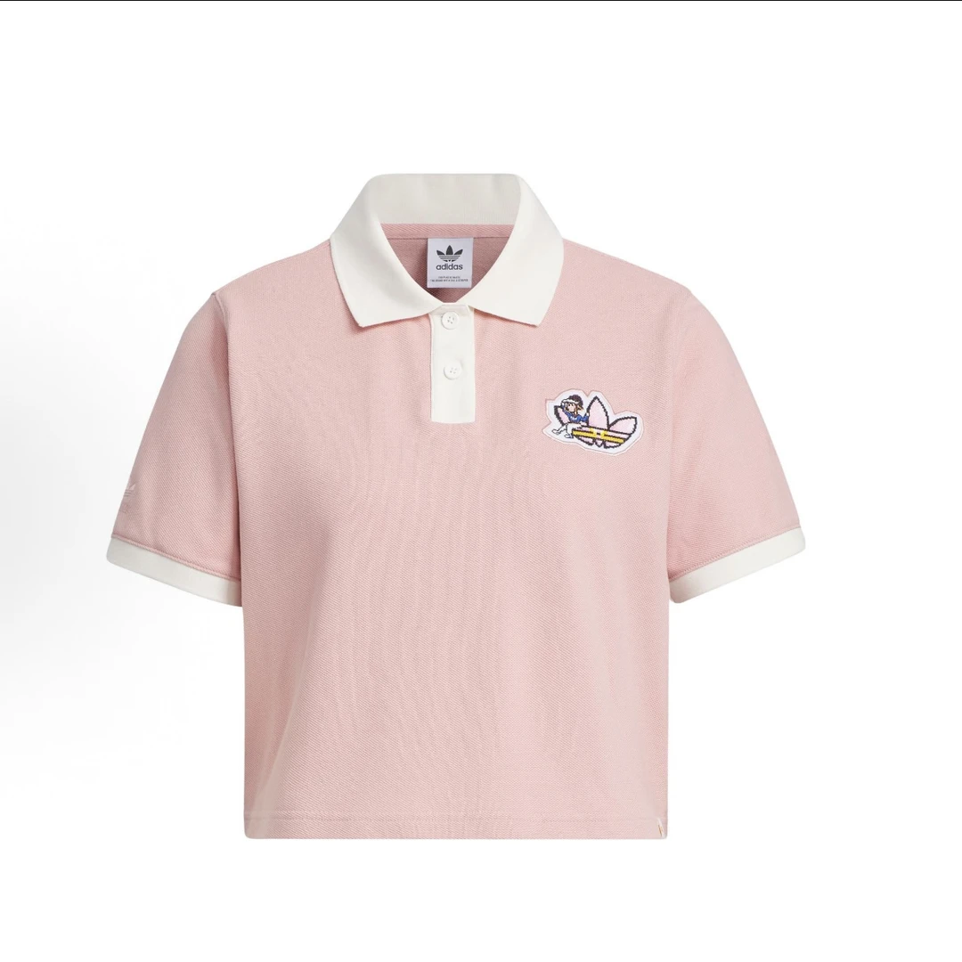adidas 卡通Logo徽标拼色运动短款Polo衫 女款IP1778