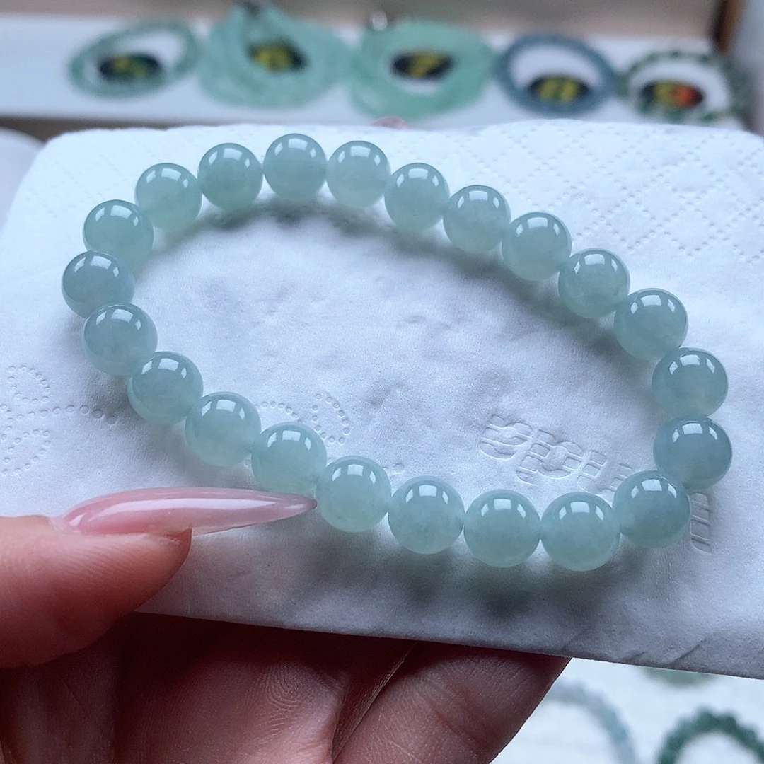 翡翠未镶嵌手串天空蓝8.0