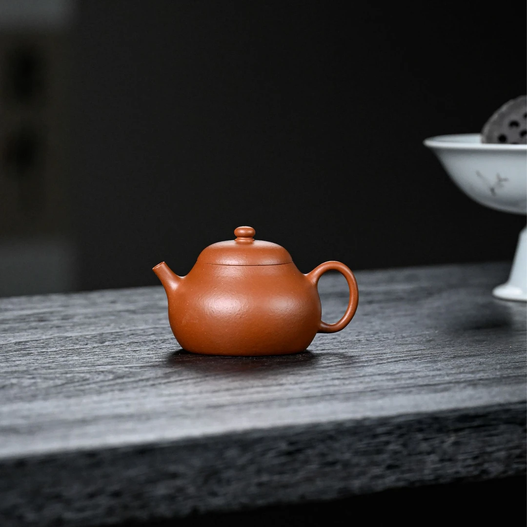 【朱泥·拙古壶】宜兴原矿紫砂朱泥精工制拙古