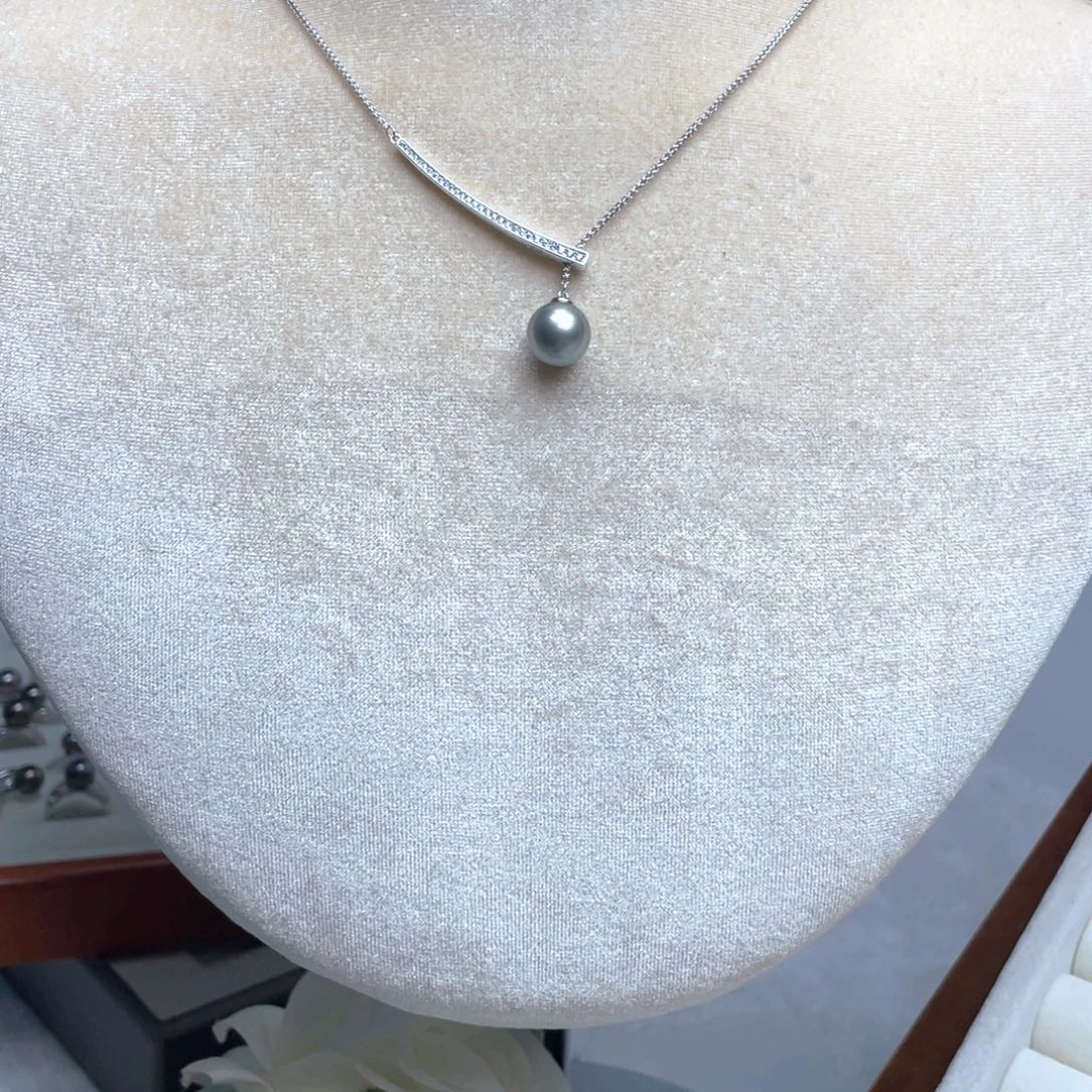 银S925镶嵌项链海水珍珠10-11mm