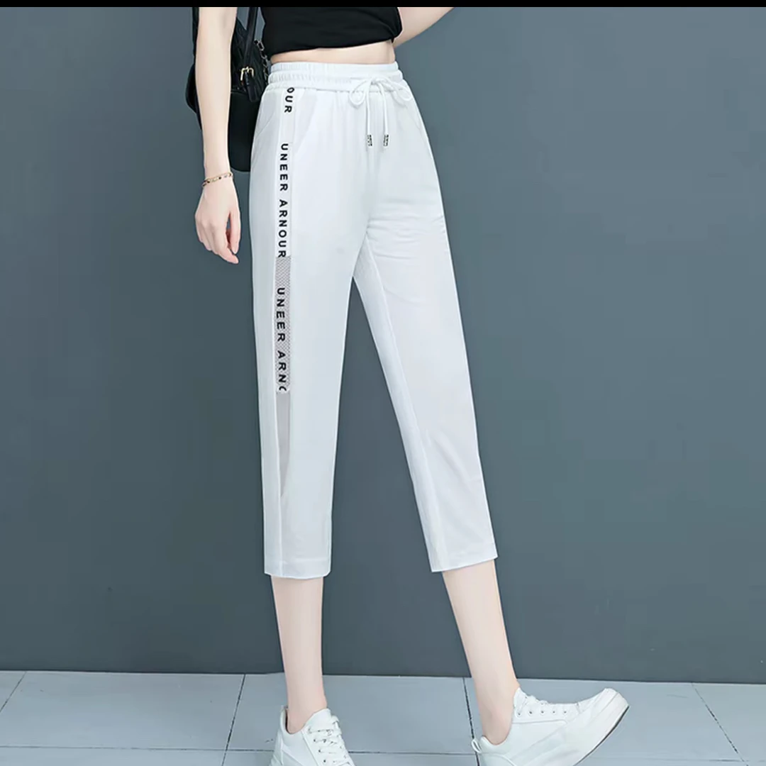 916#冰丝七分裤女夏季高腰直筒宽松显瘦百搭休闲运动裤