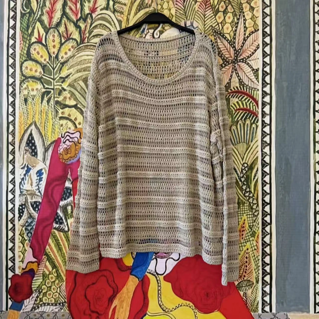 【大G精选】“织物之美” 设计感镂空亮片针织条纹松弛上衣