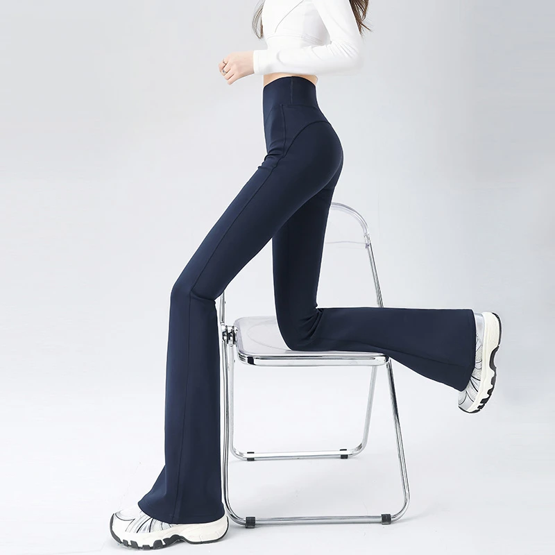 藏青色微喇瑜伽裤女2025新款秋冬鲨鱼裤修身高腰收腹提臀喇叭裤子