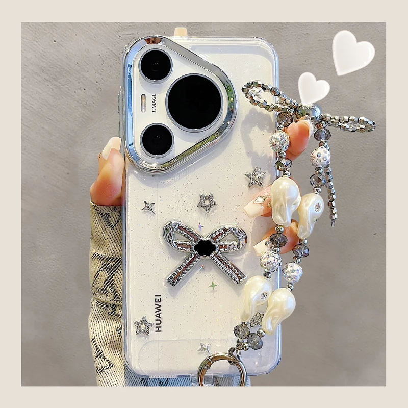 适用华为pura70pro手机壳p60闪粉滴胶立体星星蝴蝶结mate70/60pro