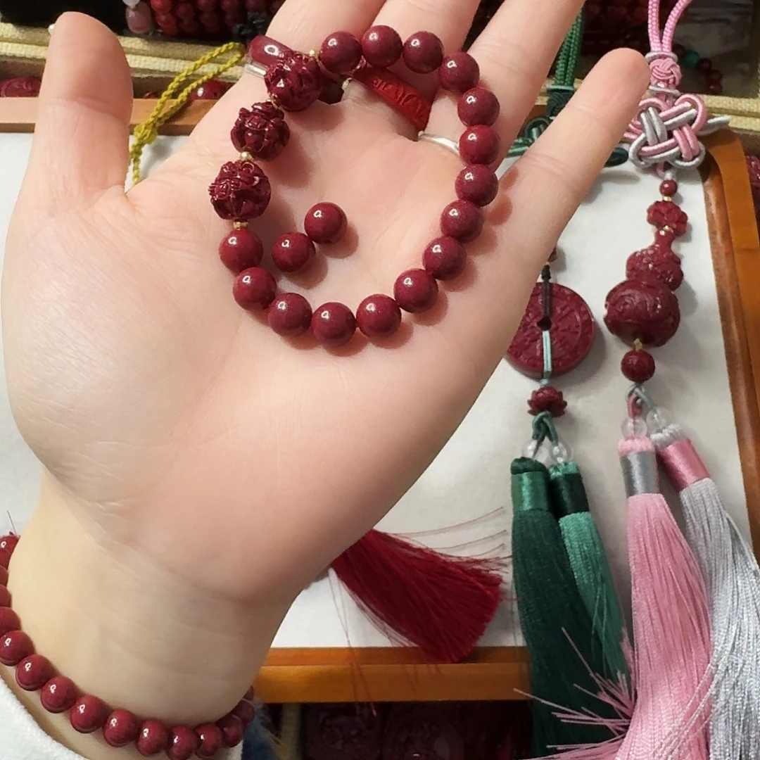 天然辰砂高含量紫金砂卡八三合手串马