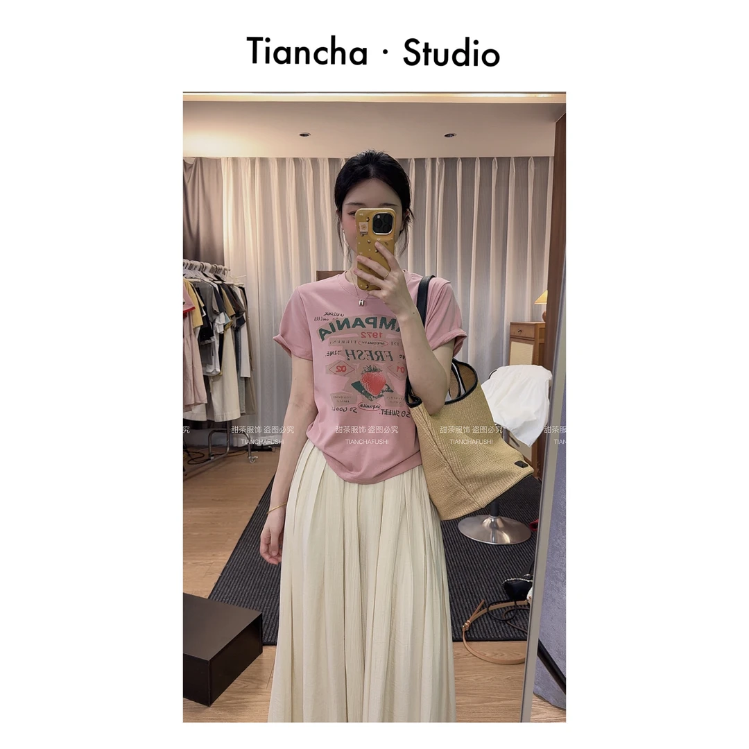 sweet c【一颗草莓】M413#夏季T恤女正肩韩版风百搭粉色减龄