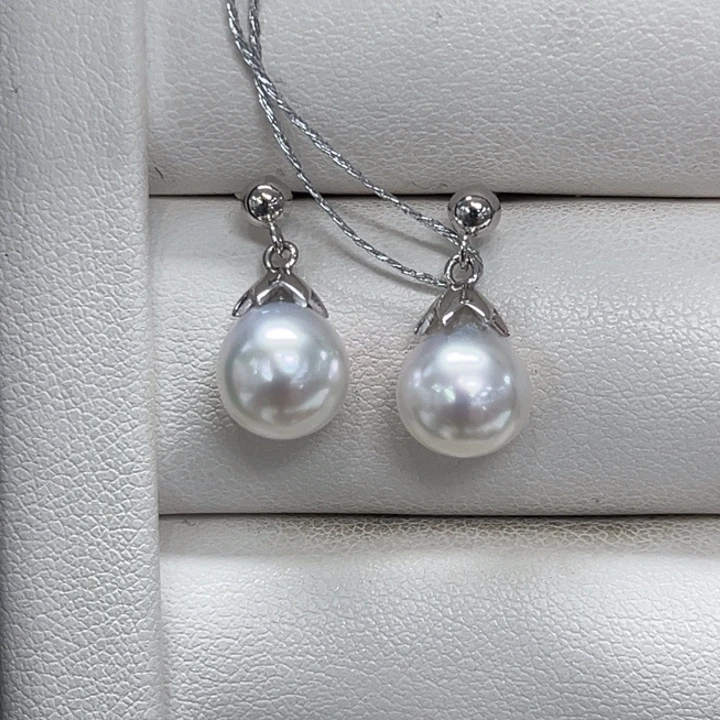 海水珍珠银S925镶嵌耳饰澳白 8-9mm 115号