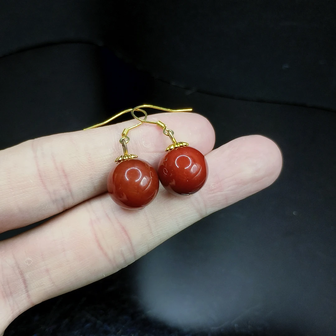 【东北哥精选】s925银红圆珠耳钩B1-约12mm