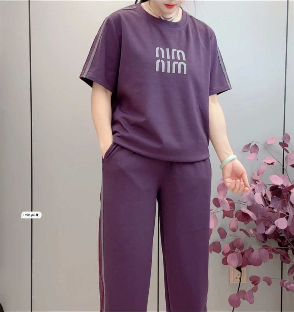 【润路精选】2025夏季休闲洋气潮流印花百搭圆领夏装套装