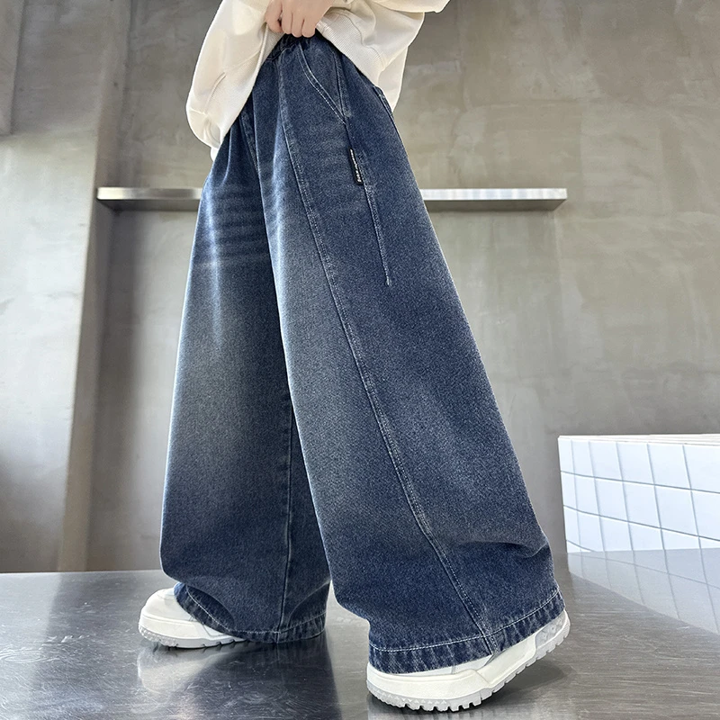 男童加绒牛仔裤2025年冬季一体加绒宽松中大童百搭休闲保暖阔腿裤