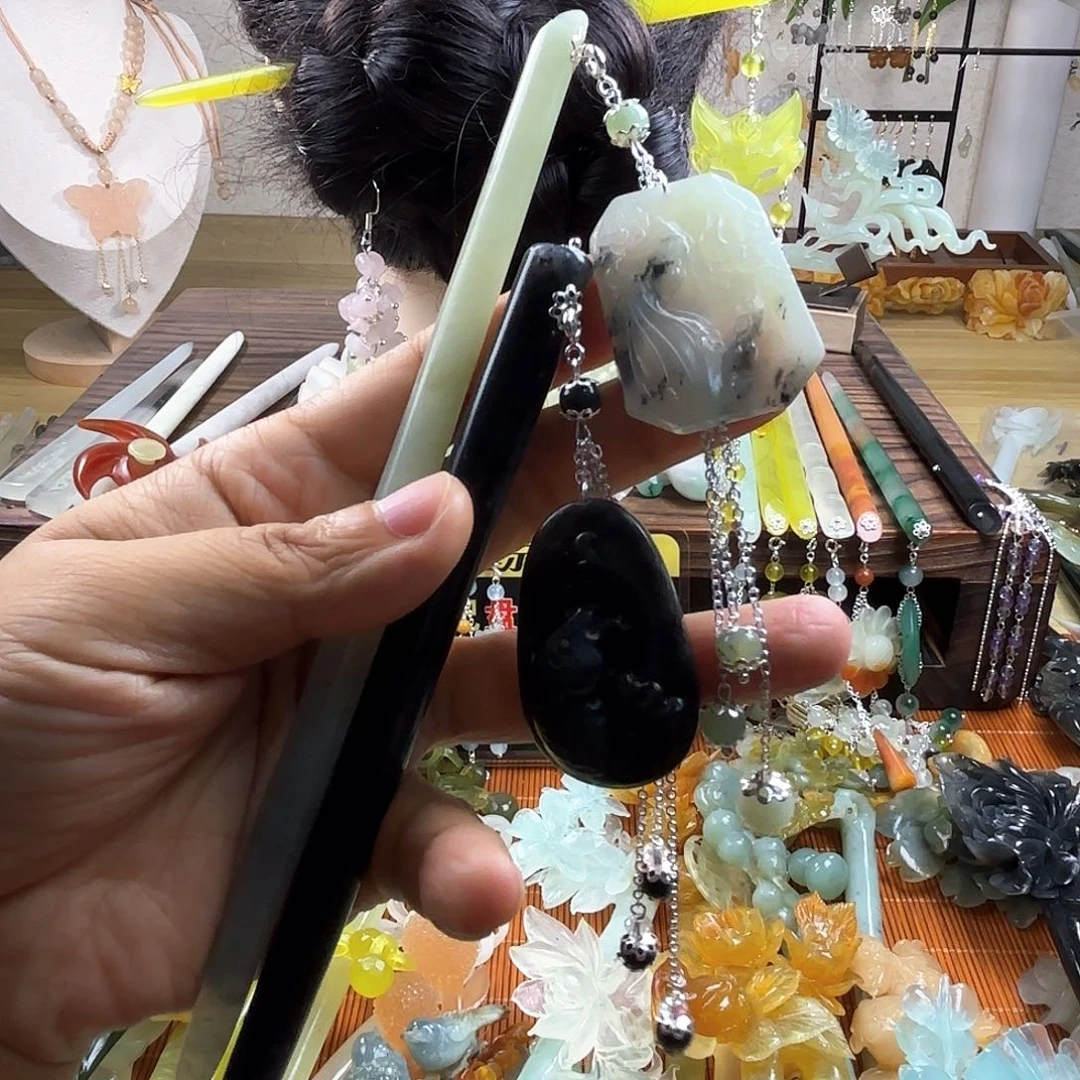 合金蛇纹石玉发饰