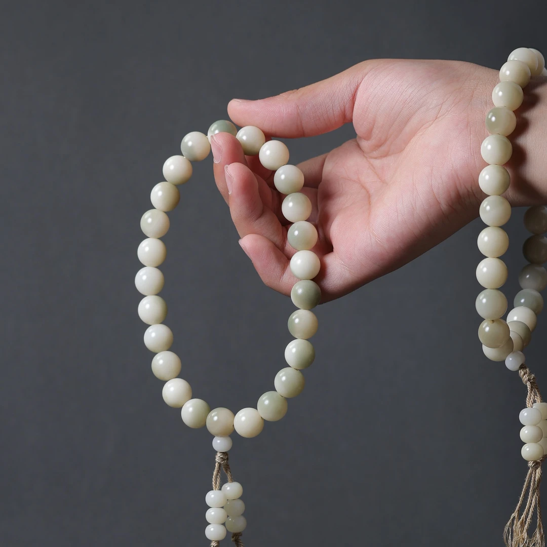 BTA0361 浅绿飘花菩提根圆珠手持单圈手串12mm车挂经典款（无礼盒）