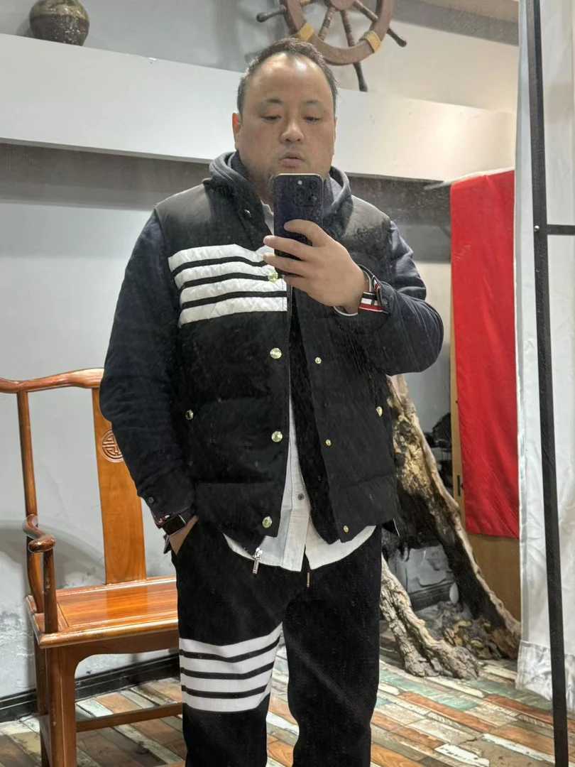 MJ01tb风90白鸭绒马甲羽绒条纹加厚撞色保暖秋冬新款时尚都市休闲