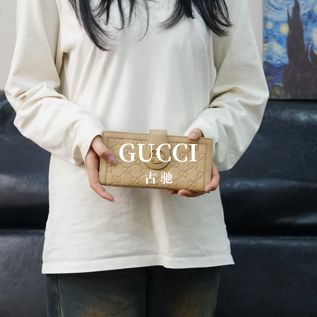 95新 GUCCI/古驰 沙漠黄手拿钱包/YS01217025/7025