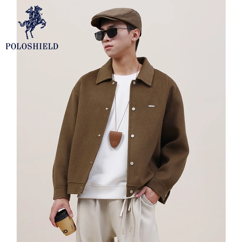 POLOSHIELD保罗希尔德男士羊毛双面呢大衣秋冬季宽松短款夹克外套