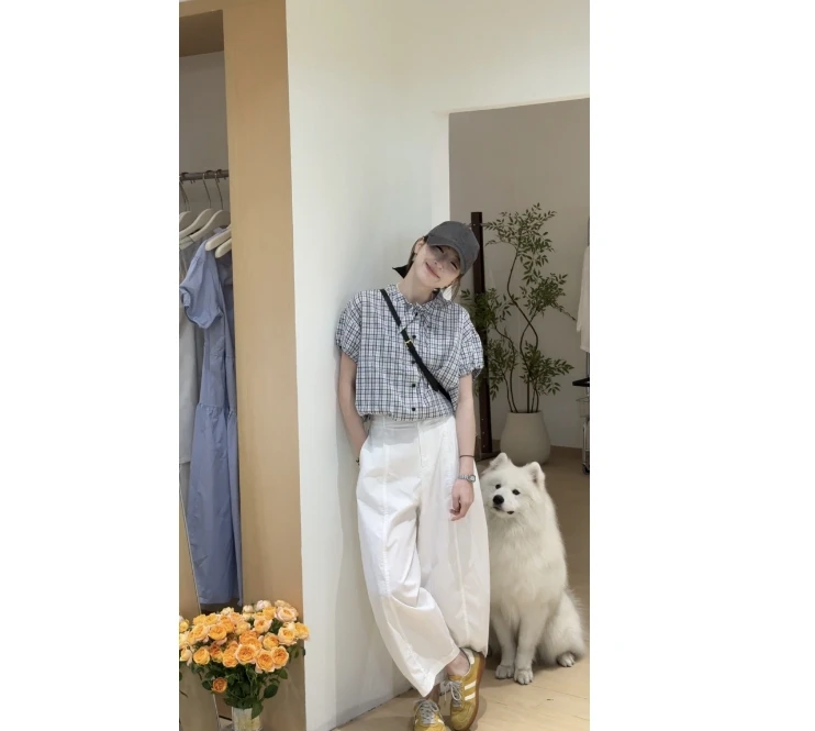 【蓝格手札】夏季新款韩系设计感休闲时尚百搭格子衬衫