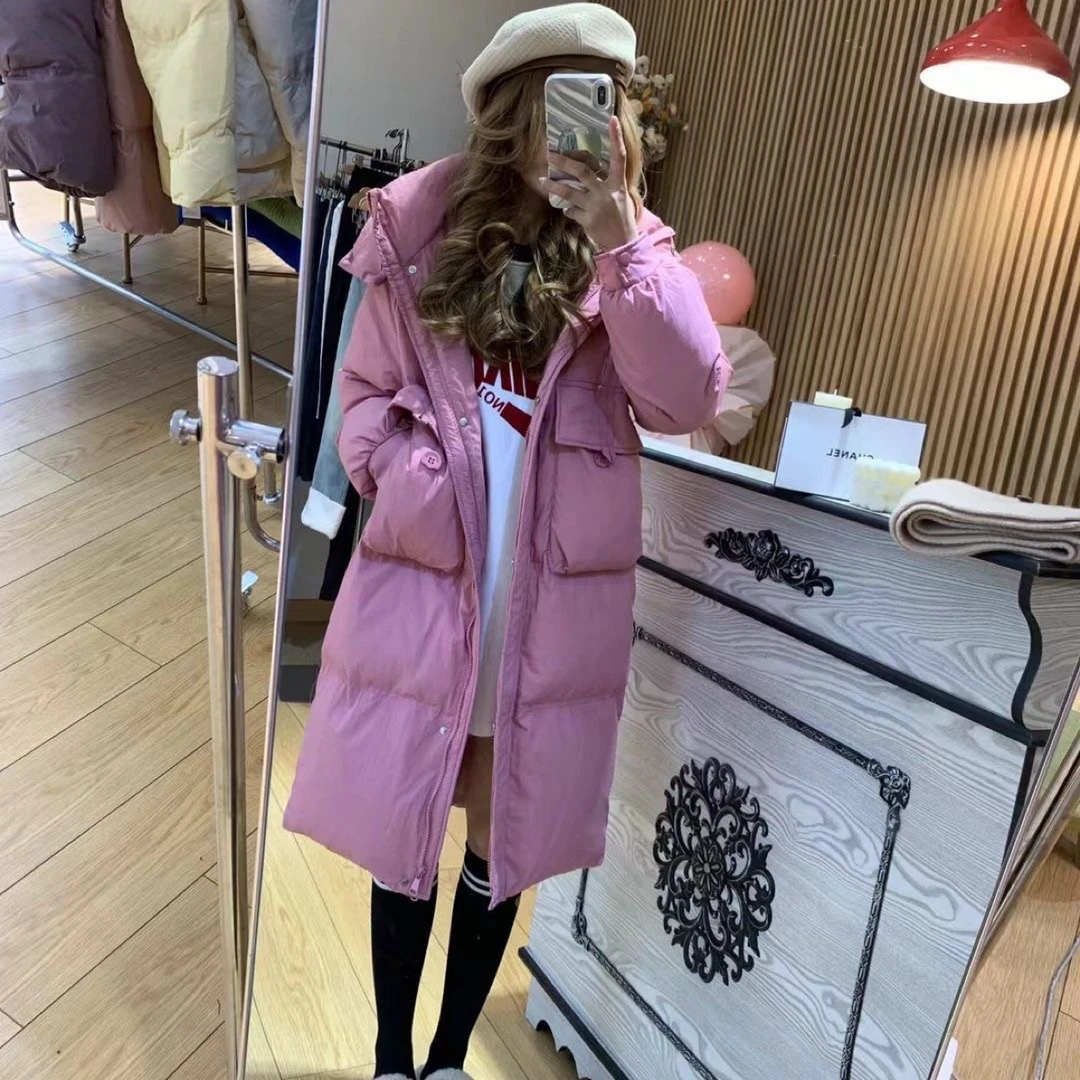 2025冬装女装新款小个子网红同款宽松加厚白鸭绒羽绒服中长外套