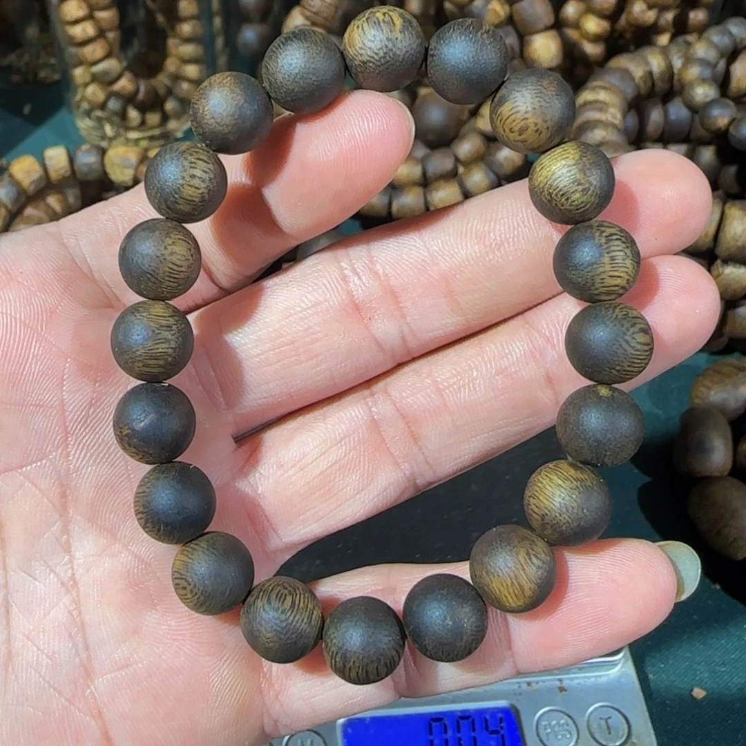 沉香手串海南莺歌绿圆珠单圈1.0高货10克➕