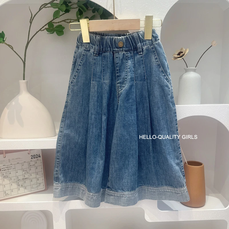 圆子家 女童套装夏装新款儿童洋气美式潮牌两件套牛仔阔腿裤9003