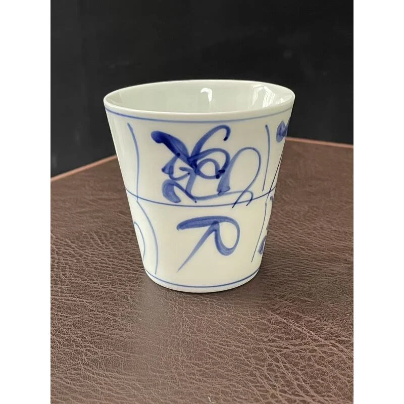景德镇釉下彩青花手绘陶瓷茶具杯子刀字纹可乐杯压手杯