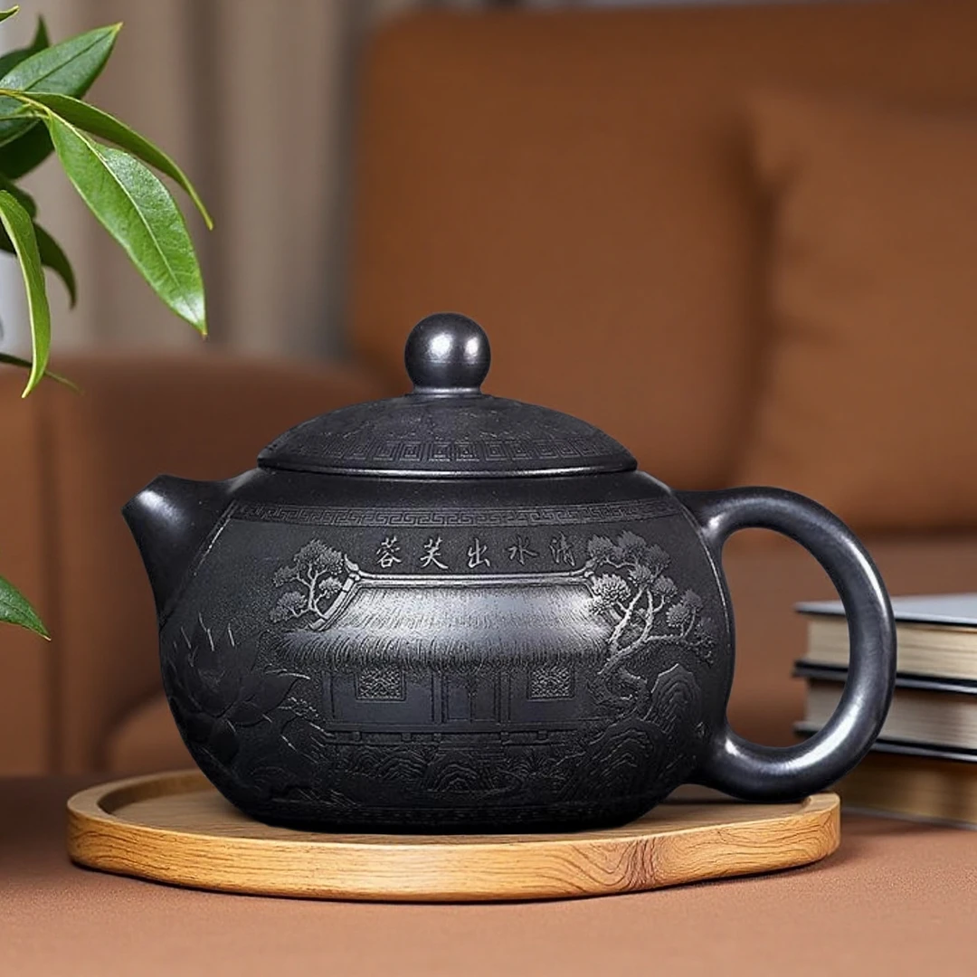 西施 宜兴紫砂壶优质石黄匠心400ml内推孔手制精美紫砂茶壶茶具