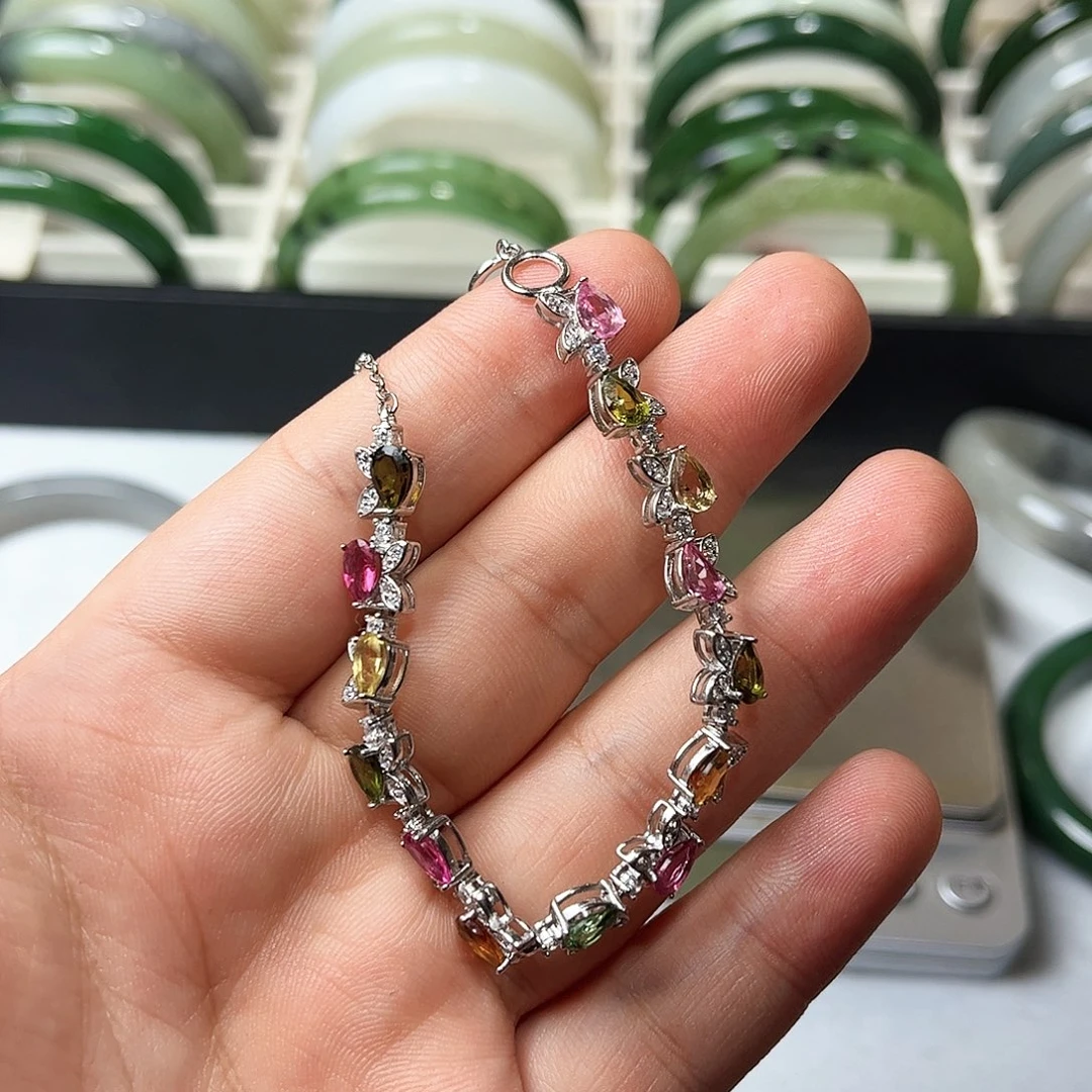 手链碧玺银S925镶嵌13