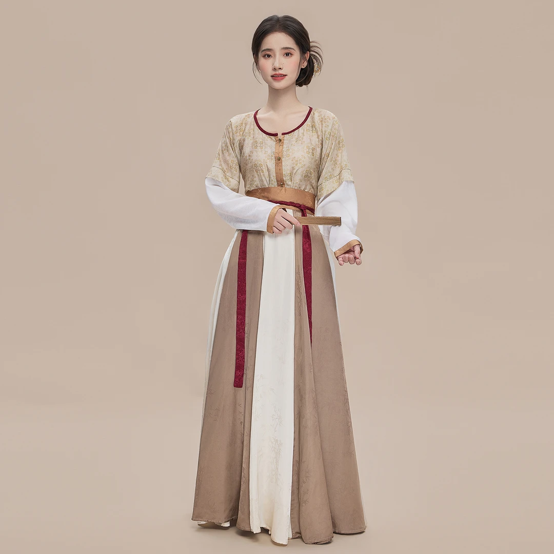 星河汉歌[月华]原创唐制汉服印花圆领衫十二破裙日常夏季新款套装