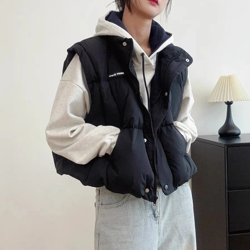 立领羽绒马甲女短款秋冬韩系宽松简约百搭保暖时尚背心外套 2310