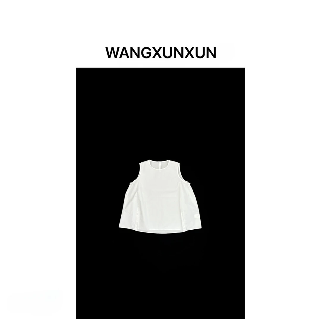 【WANGXUNXUN】纯色棉质无袖背心花苞上衣