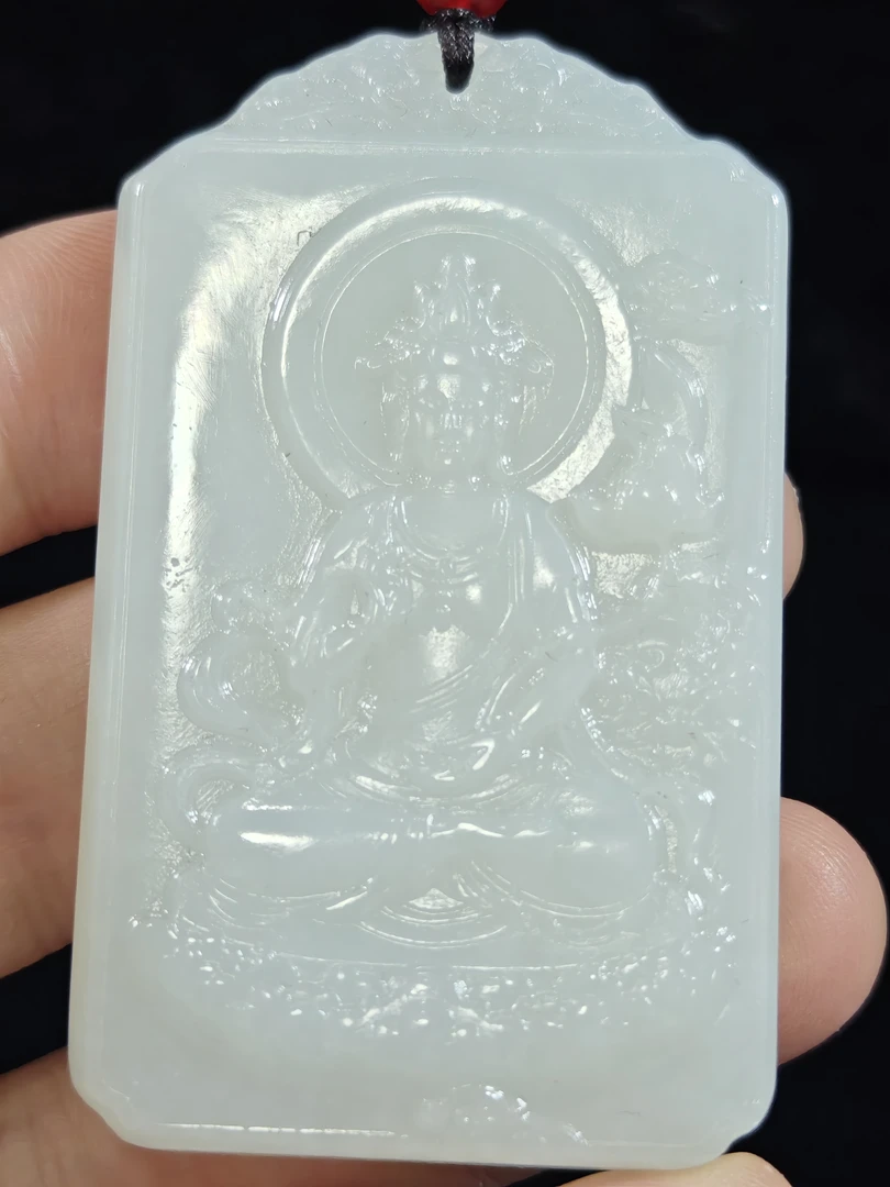 旧藏天然和田玉观音玉牌挂件配饰45克61*36*7mm