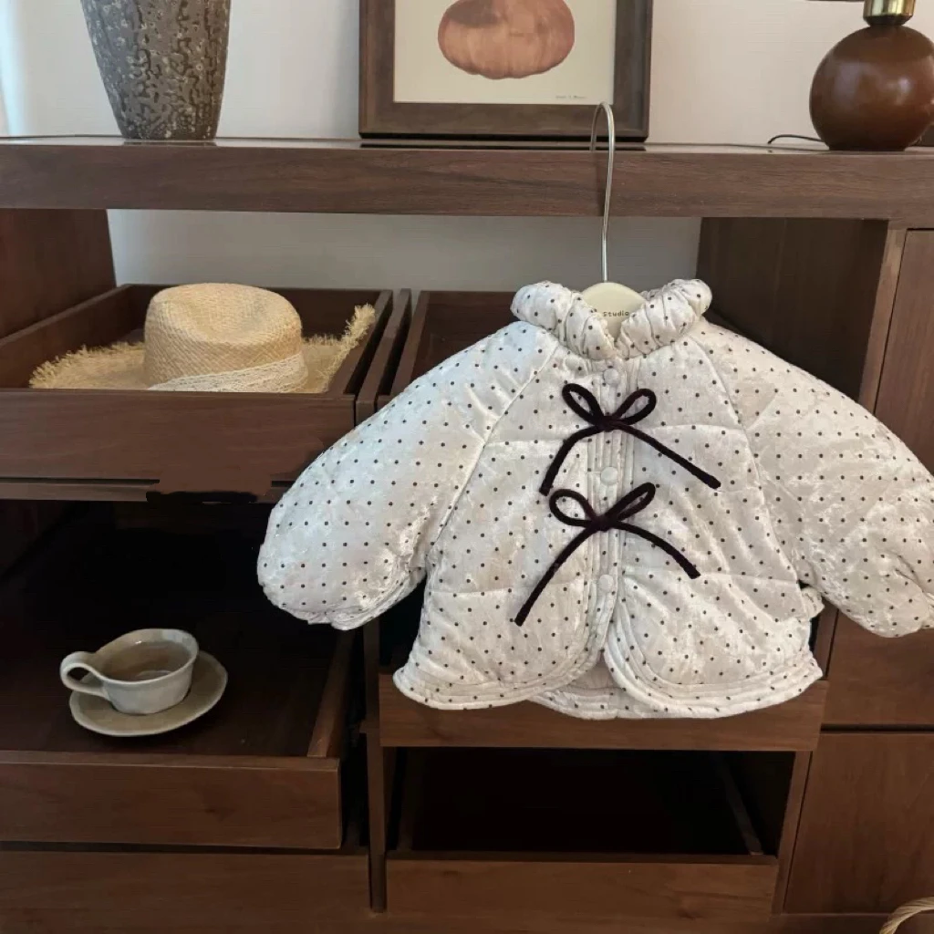 2025新款圆点韩系洋气棉外套冬季女童保暖棉衣棉服宝宝冬季外套