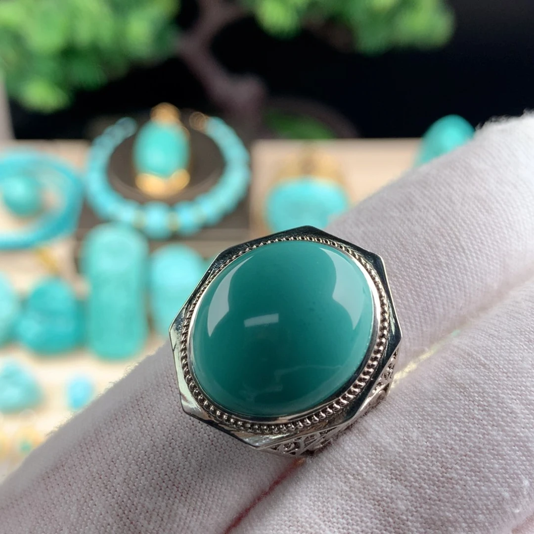 绿松石配珠戒指银S925镶嵌