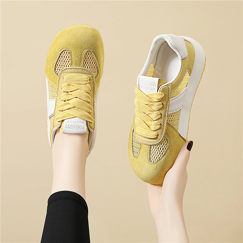 2025春夏季新款休闲时尚百搭厚底板鞋新款网鞋女透气老爹运动鞋