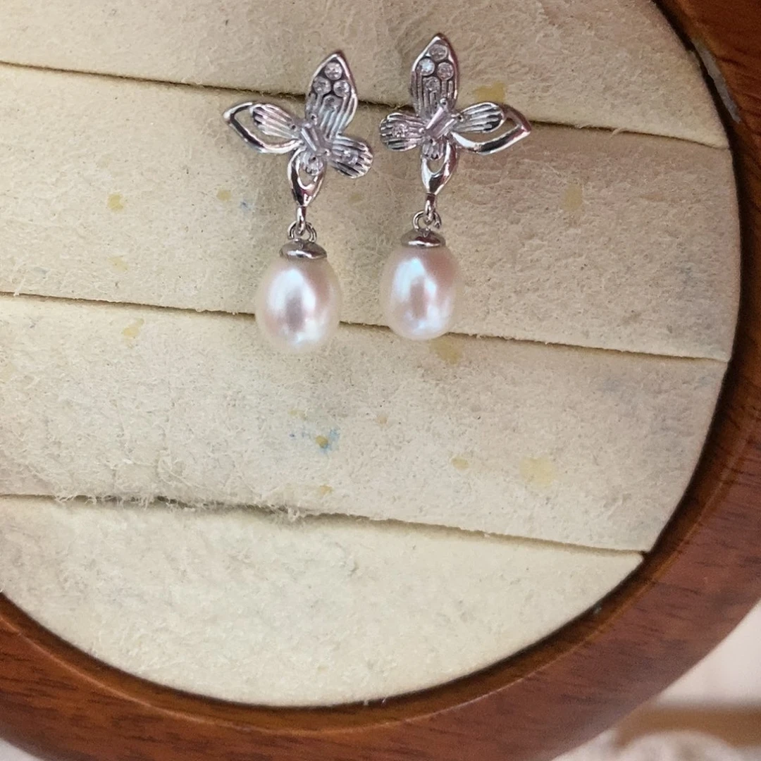 银S925镶嵌淡水珍珠耳饰