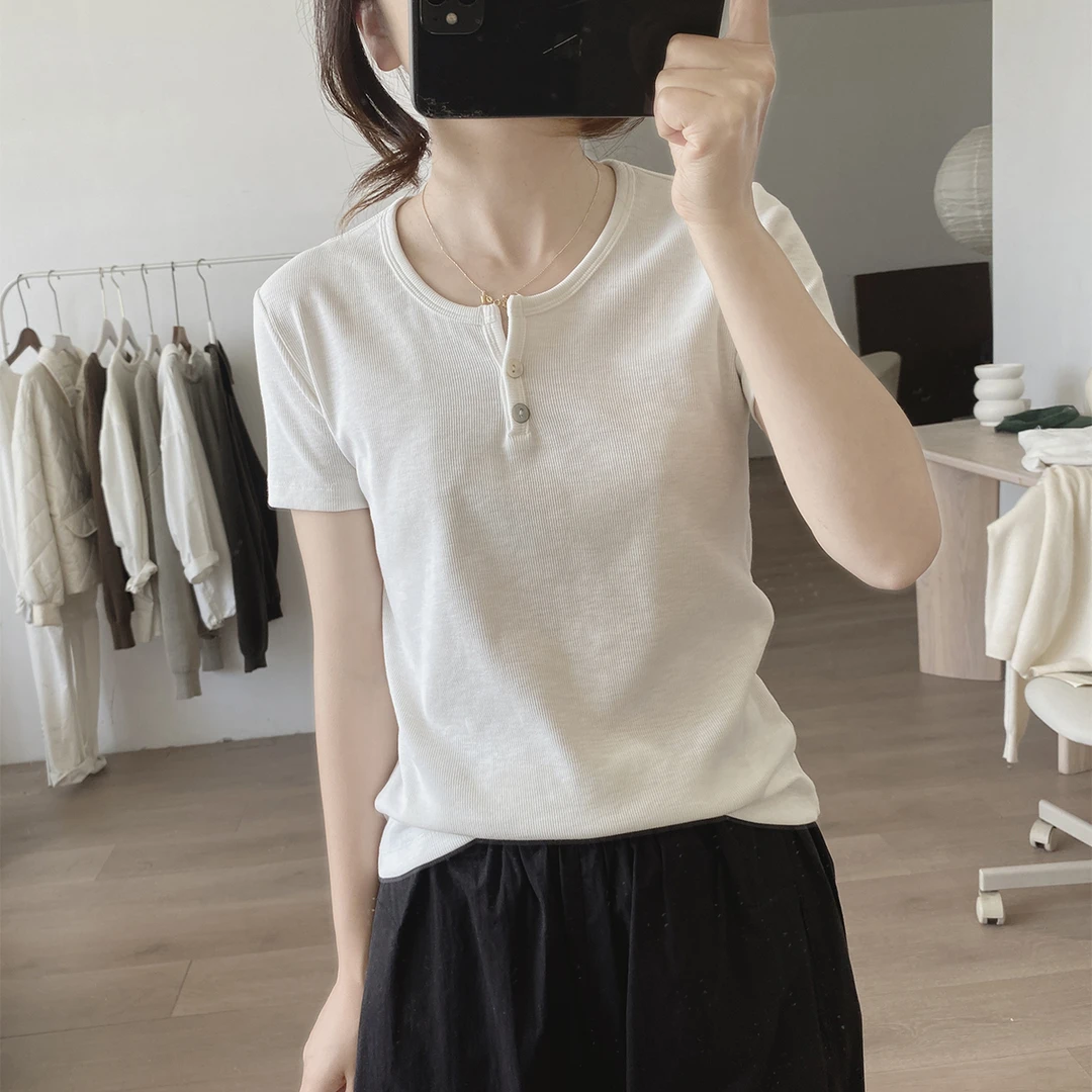 棉质t恤女式夏季新款韩版显瘦简约打底衫基础款圆领短袖减龄上衣