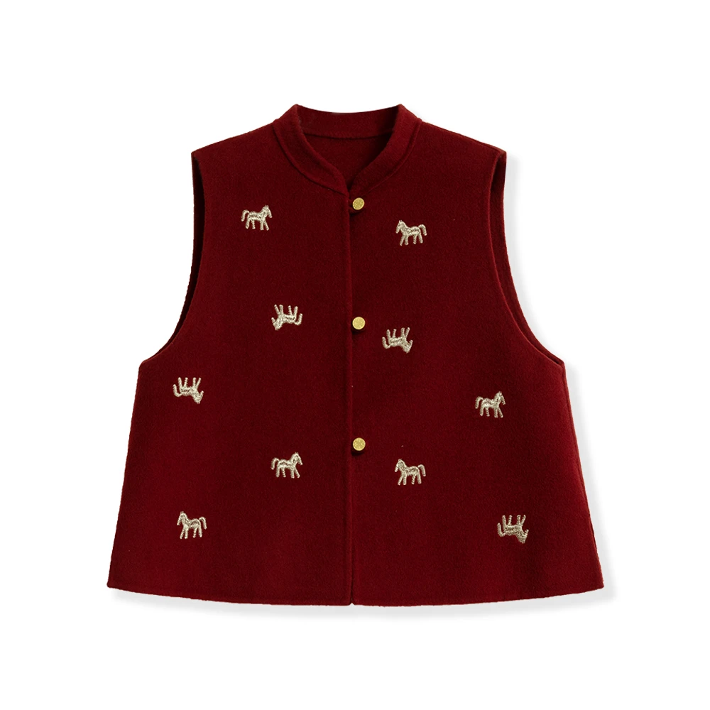 马到成功 新中式复古重工绣花毛呢马甲3971-354-A628