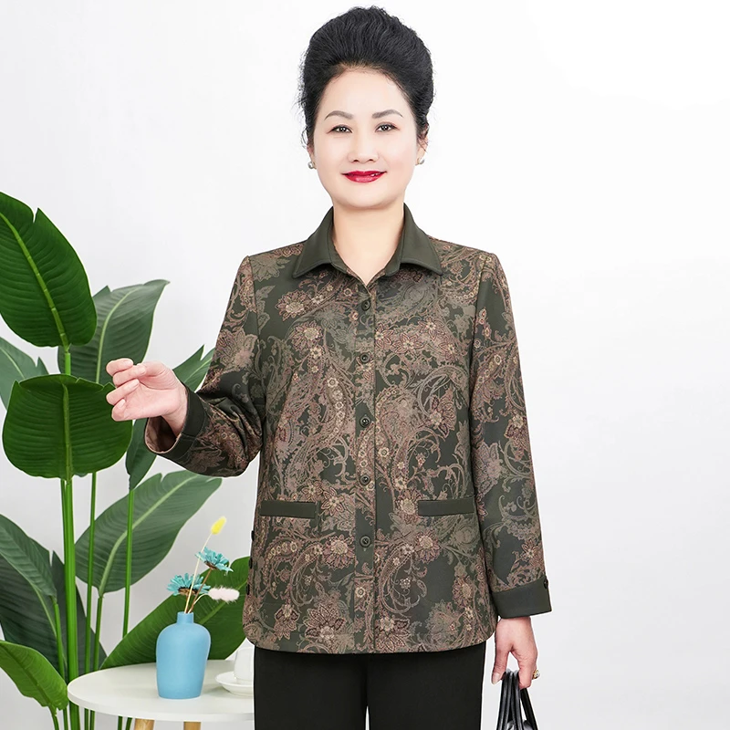 华太太衬衫长袖薄款外套大码新款洋气中老年人奶奶婆婆女装A5712