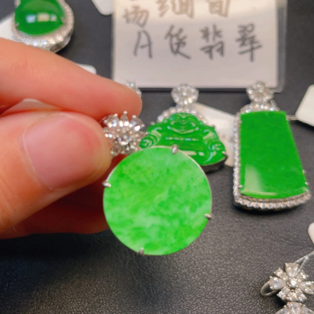 吊坠(不含链)银S925镶嵌翡翠