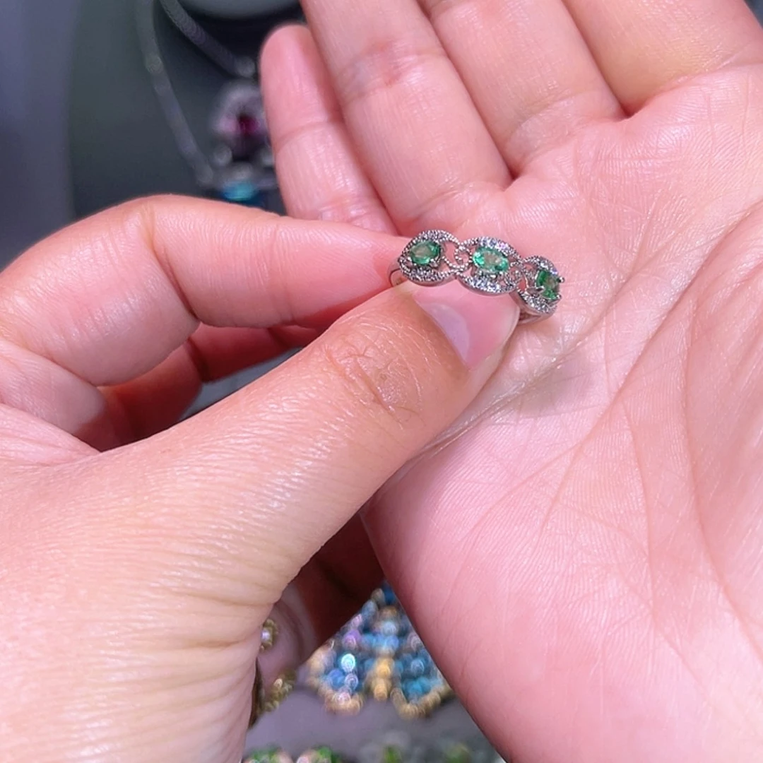 【闪购商品】祖母绿戒指银S925镶嵌