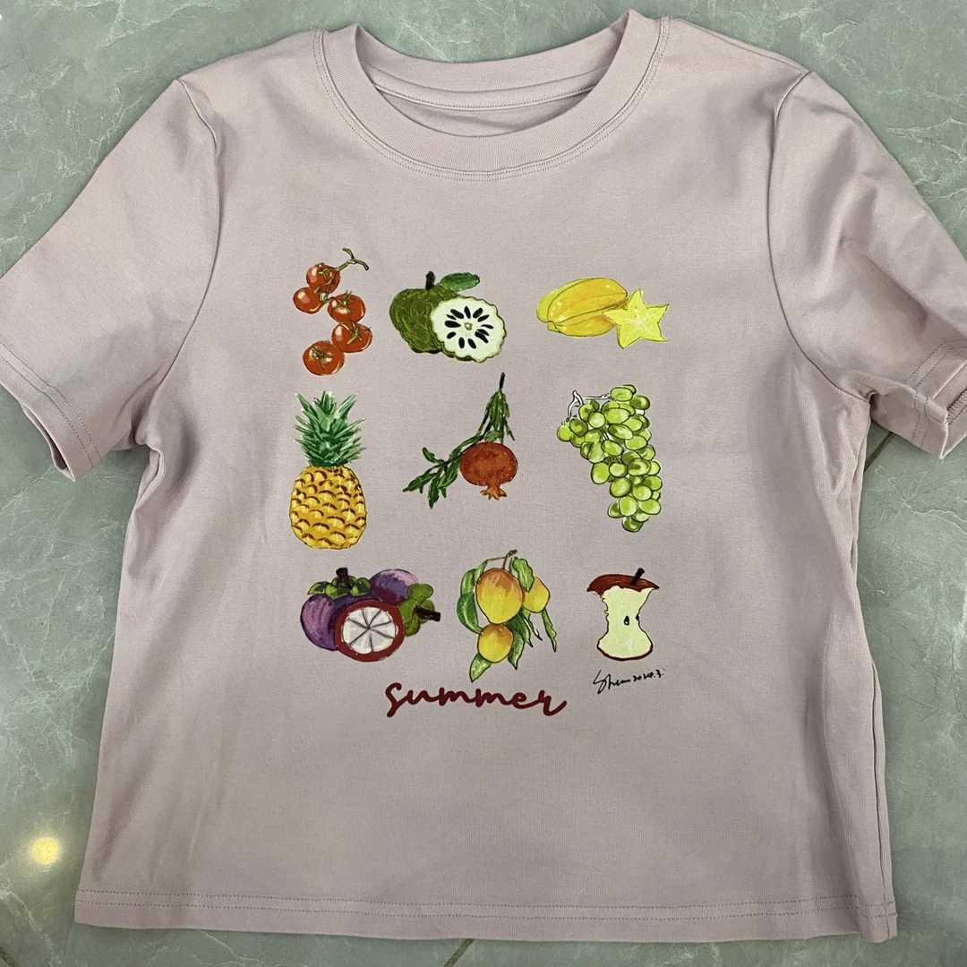 迷女短袖夏季复古港风春夏重工针织T恤防晒印花圆领