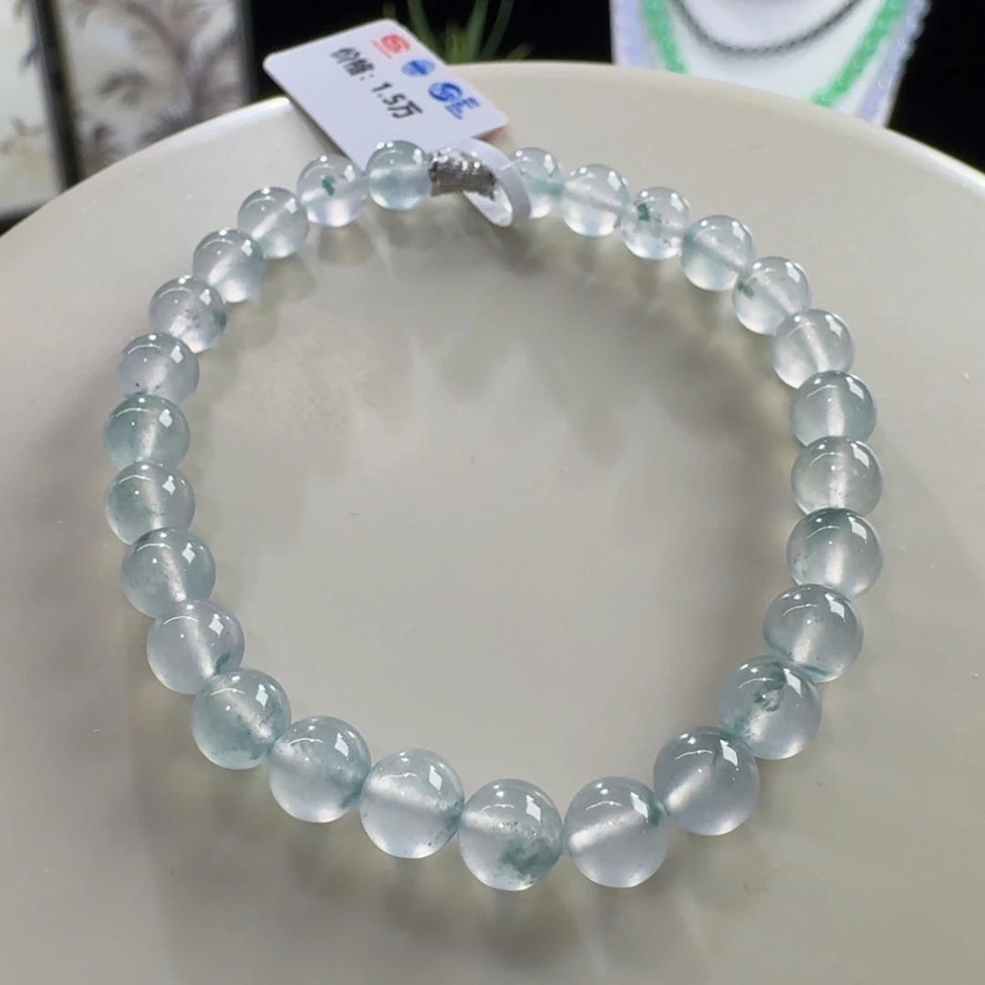 未镶嵌手链翡翠高冰飘蓝花单圈6mm