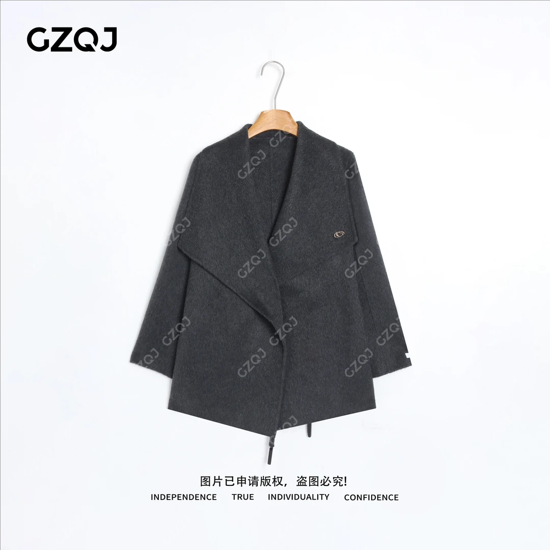 老琴私服【流影灰韵】羊毛骆驼绒法式老钱风大衣毛呢外套女冬季7834
