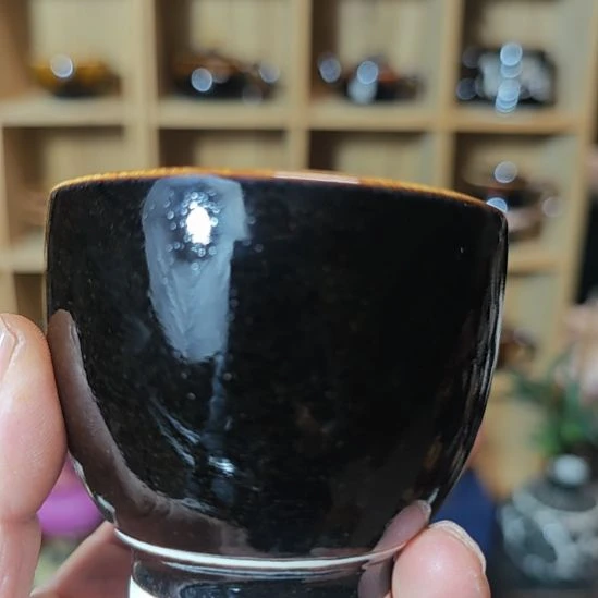天然老黑釉斗笠盏盏