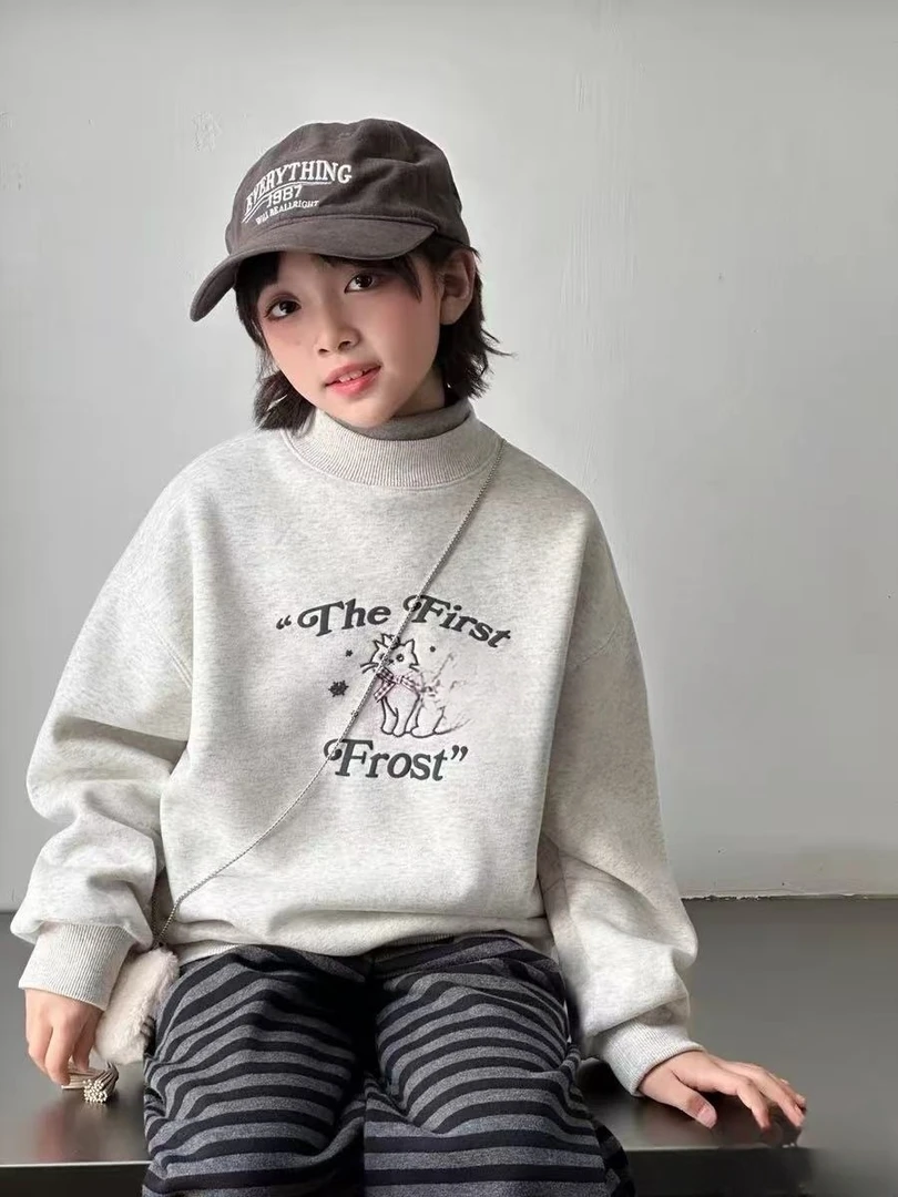 男女童加绒卫衣冬季2025新款儿童韩版洋气时髦打底衫上衣大童冬装